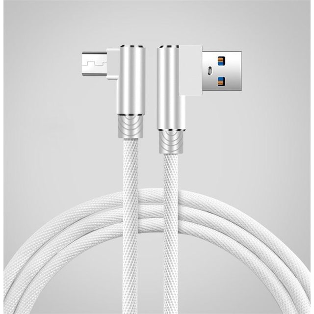 NÖRDIC vinklet USB C til vinklet USB et kabel til synkronisering og opladning hvid 2m