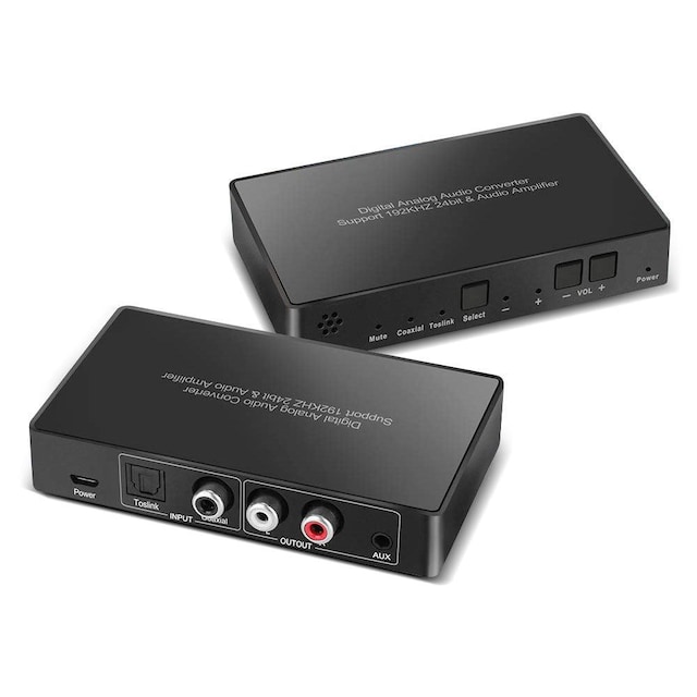 NÖRDIC digital til analog audio konverter, Toslink og Coaxial til RCA L / R audio og 3,5 mm AUX udgang ved fjernbetjening