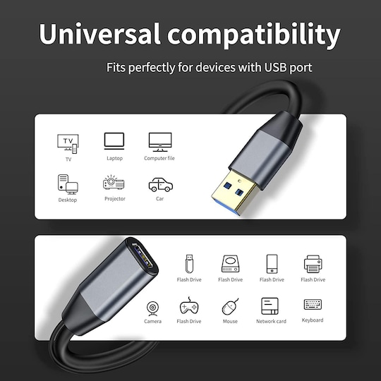Active 10m USB3.1 forlængerkabel 5Gbps USB han til til Xbox, PS5, printer, scanner, Playstation, VR USB forlængerkabel | Elgiganten