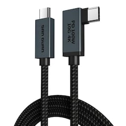 NÖRDIC 1m 10Gbps 5A strømforsyning PD100W med Emarker USB3.2 Gen2 USB-C til C nylonflettet kabel hurtigopladning sort