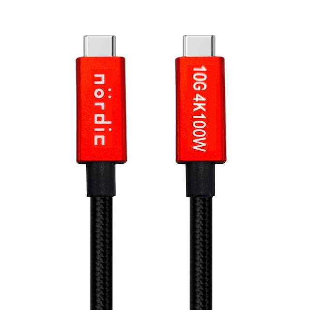 NÖRDIC 25 cm USB3.2 Gen2 SuperSpeed ​​​​USB 10 Gbps USB-C til C nylon flettet kabel med strømforsyning 100W, 4K60Hz video og Emarker