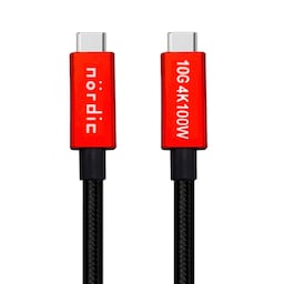 NÖRDIC 50 cm USB3.2 Gen2 SuperSpeed ​​​​USB 10 Gbps USB-C til C nylon flettet kabel med strømforsyning 100W, 4K60Hz video og Emarker