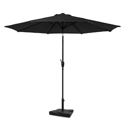 VONROC Premium Parasol Recanati Ø300cm sæt – Inkl. Betonfod 20 kg - Vippefunktion - UV-resistent stof - Antracit/sort - Inkl. Betræk