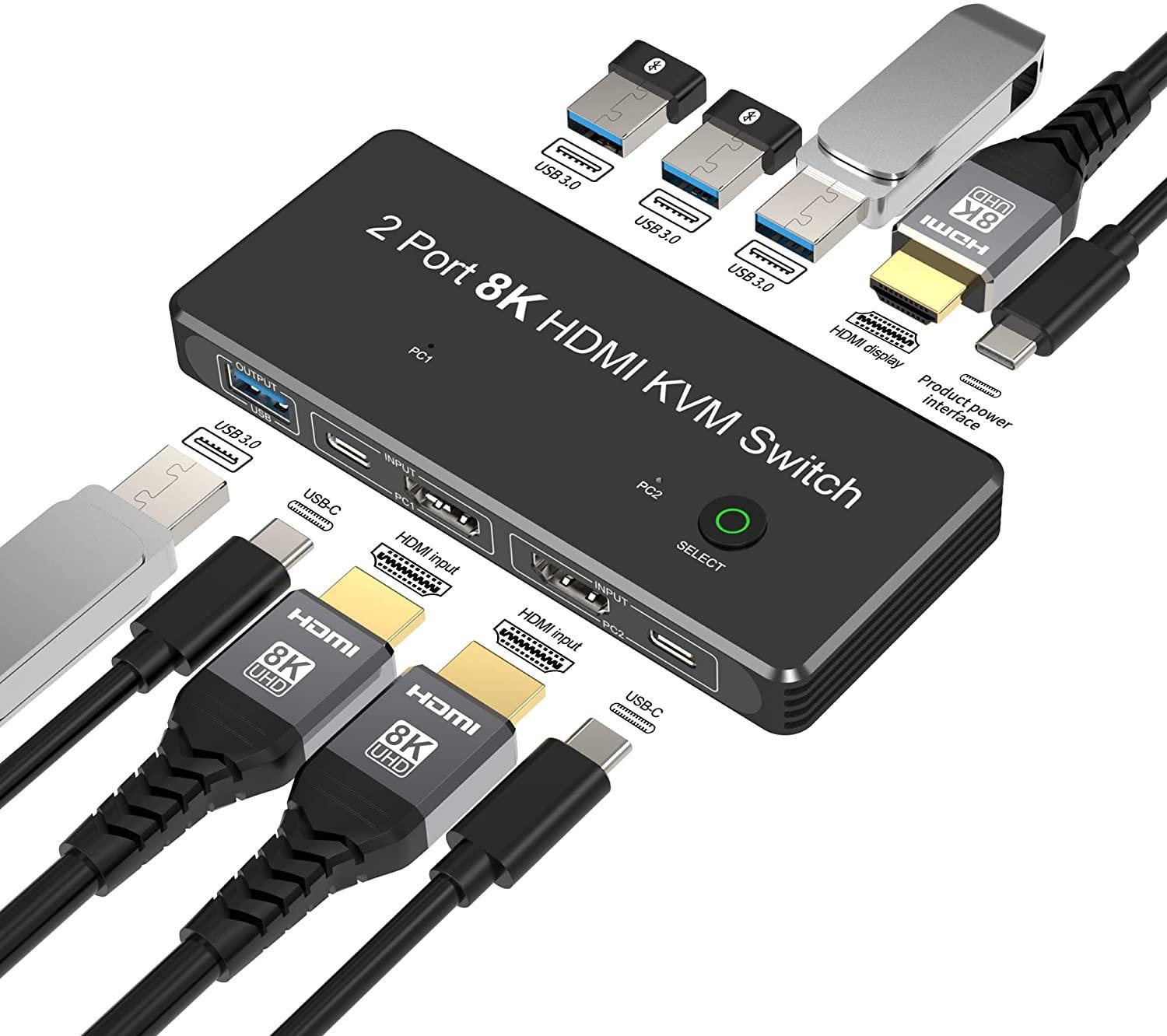 NÖRDIC USB-C og HDMI 2.1 8K60Hz KVM-switch 2 til 1 HDCP2.3 HDR10 med  4xUSB-A-udgang | Elgiganten
