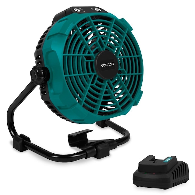 VONROC Trådløs ventilator 20V - Hybrid | Inkl. adapter - inkl.  2.0Ah batteri og lader