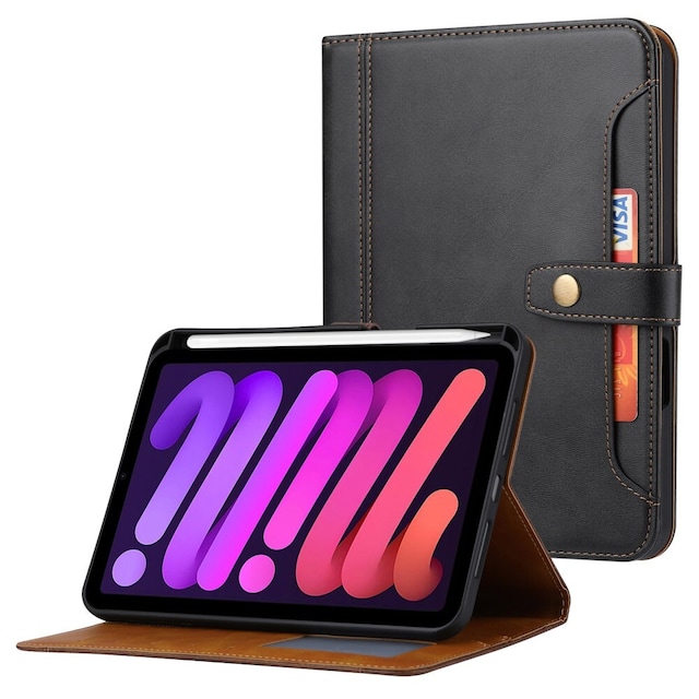 SKALO iPad 10.9 (2022) PU-læder pungetui med rum til penne - Sort