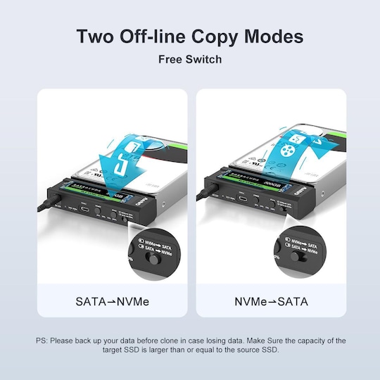 Maiwo Offline Hard Drive Kloning NVMe M.2 SSD til 2,5"" og 3,5"" SATA HDD  USB-C 3,2 10Gbps | Elgiganten