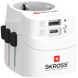 SKROSS PRO Light USB (AC), 3-pole travel adapter, 1x USB-A, 1x USB-C