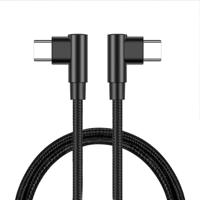 NÖRDIC Vinklet USB-C til vinklet USB-C kabel 60W til synkronisering og hurtig opladning sort 1m