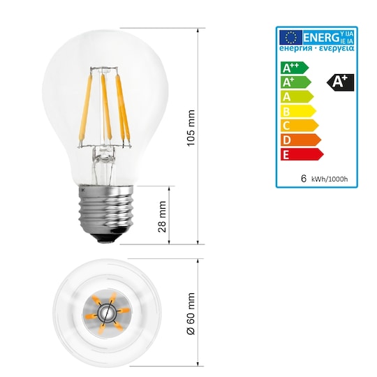 E27 LED pære glødetråd Vintage lampe pære lamper varmt hvidt lys 6W |  Elgiganten