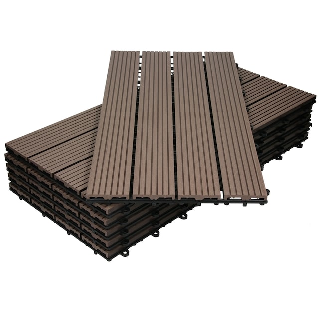 ECD Germany WPC terrassefliser 60x30cm 11-delt sæt til 2m ² mørkebrun i træ kig