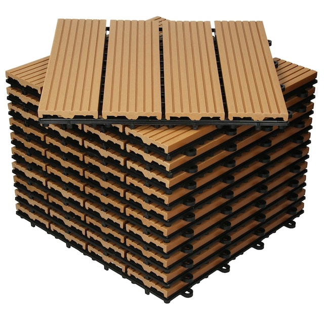 ECD Germany WPC terrassefliser 30x30 cm 33-delt sæt til 3m² teak i træ kig efter