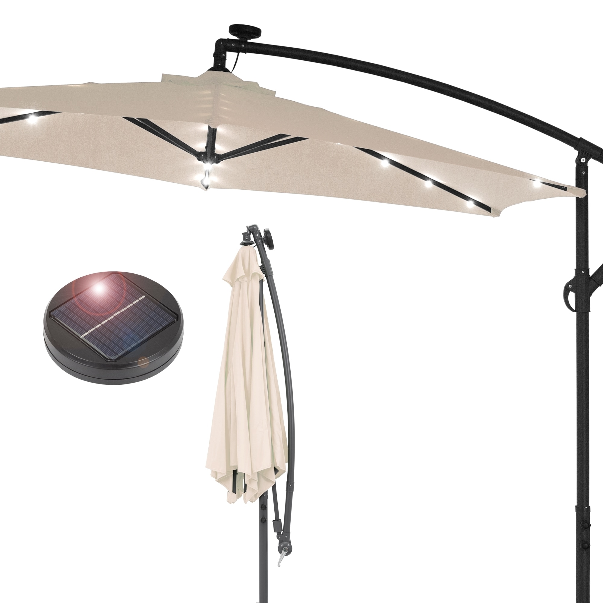 ECD-Germany aluminium parasol creme Ø 300 cm med LED sol belysning, håndtag  og | Elgiganten