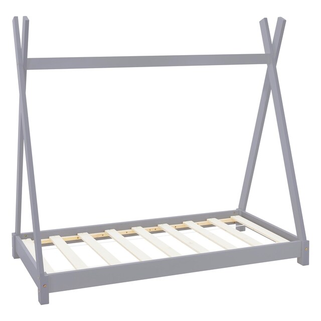 ML Design COT Tepi 70 x 140 cm med slattedramme, lysegrå, indisk seng lavet af