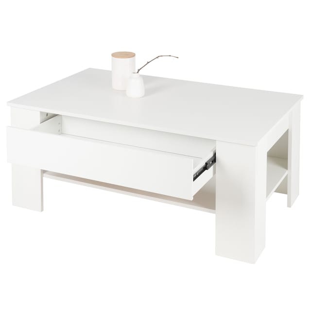 ML Design sofabord med 1 skuffe og hylde, 110×65×48 cm, spånplader, hvid, robust