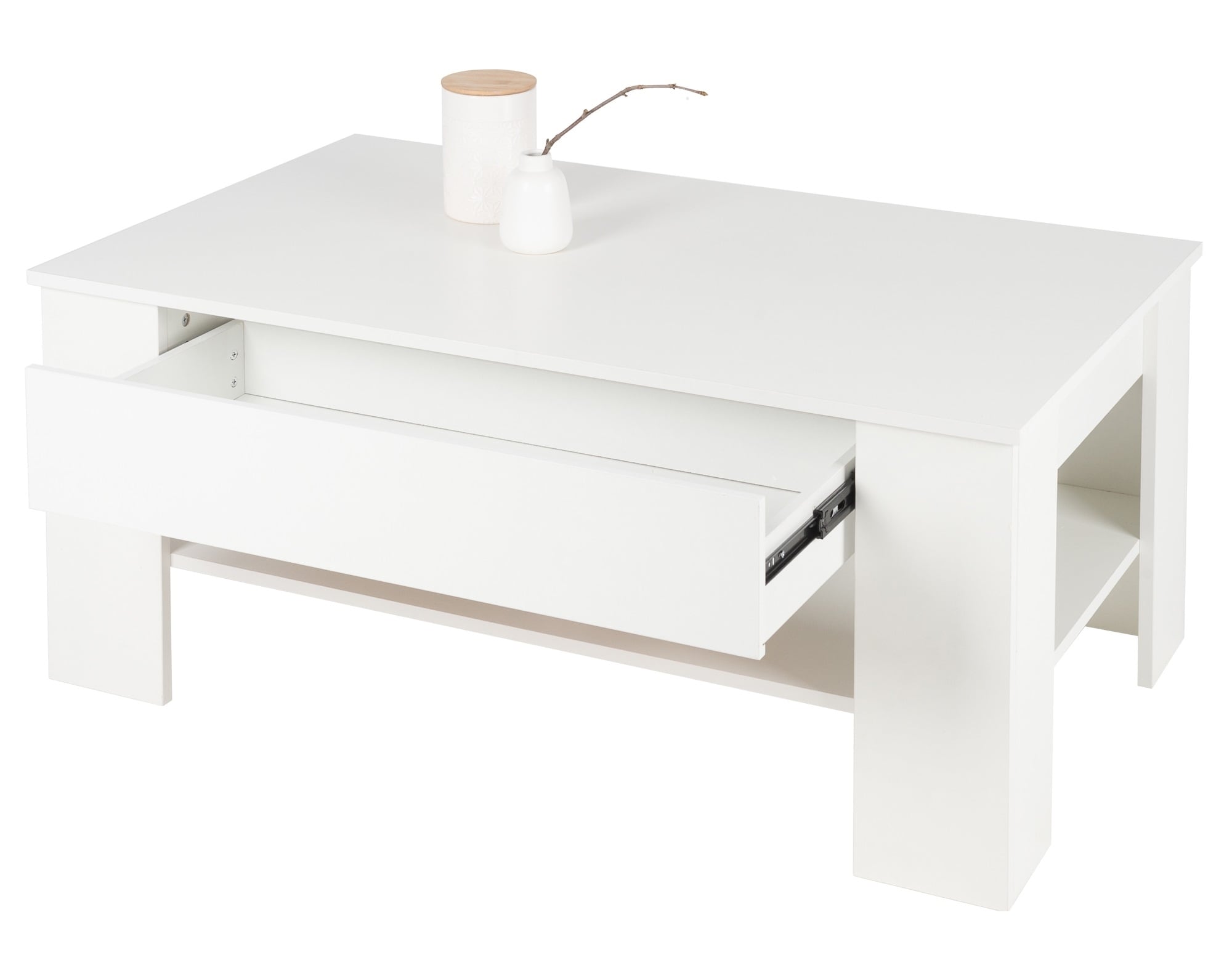 ML Design sofabord med 1 skuffe og hylde, 110×65×48 cm, spånplader, hvid,  robust | Elgiganten
