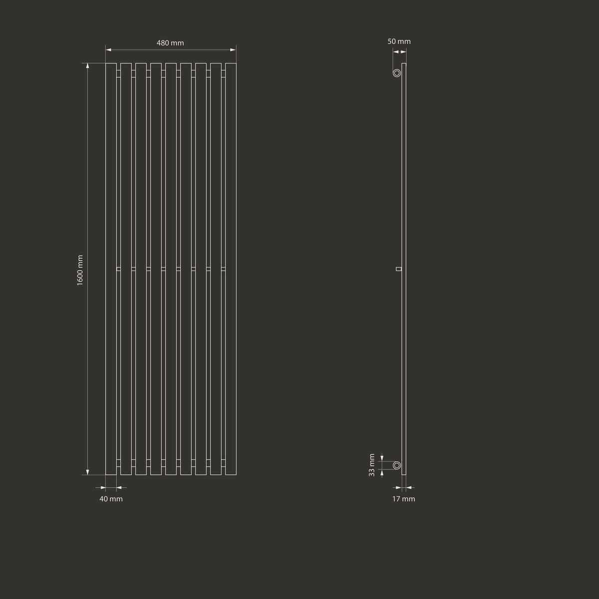 ECD Germany Stella Design panel radiatorer - 480 x 1600 mm - antracit - radiator