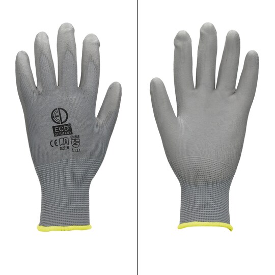 ECD 12 Germany pair PU-arbejde handsker, størrelse 8-M, Grå, mekaniker  handsker | Elgiganten