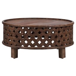 WOMO DESIGN sofabord Ø 100x45 cm runde, brun, unik, håndlavet lavet af massivt