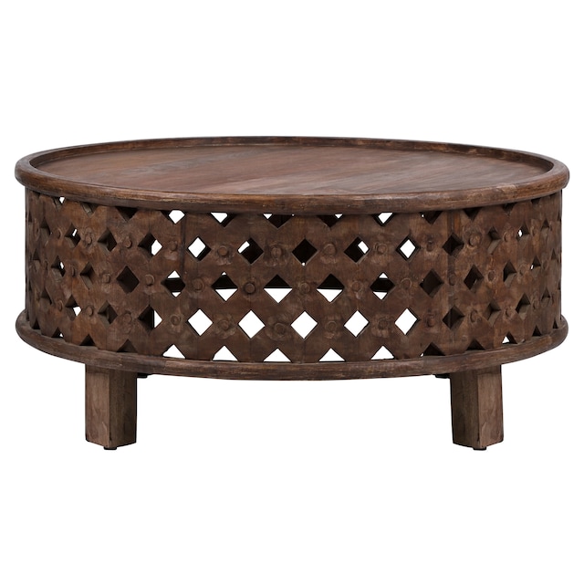 WOMO DESIGN sofabord Ø 100x45 cm runde, brun, unik, håndlavet lavet af massivt
