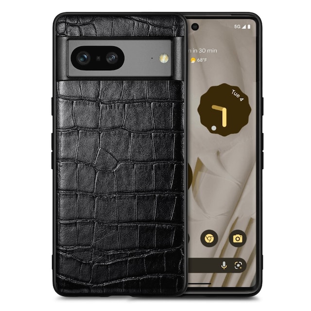 SKALO Google Pixel 7a Crocodile PU Leather Hybrid Cover - Sort