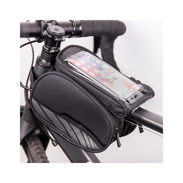 Vattentät cykelramsväska med ett avtagbart telefonfodral, Svart