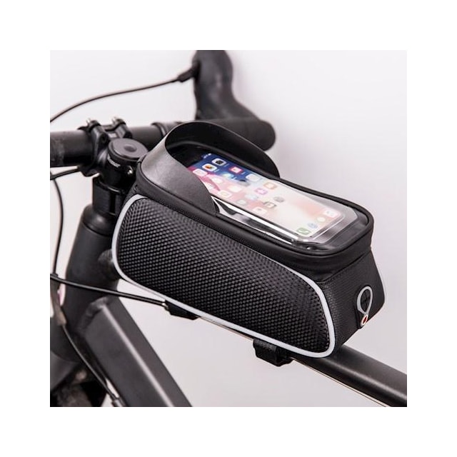 Vattentät cykelramsväska & telefonhållare med skärm, Svart/Vit