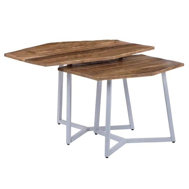 WOMO-DESIGN sidebord Sæt med 2 73x56 / 56x48cm, naturlige og hvide, unikke,