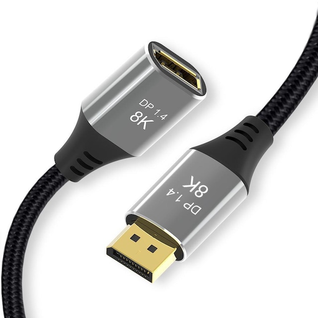 NÖRDIC 50 cm Displayport 1.4 forlængerkabel UHD 8K60Hz 4K144Hz 32.4Gbps 10-bit HDR