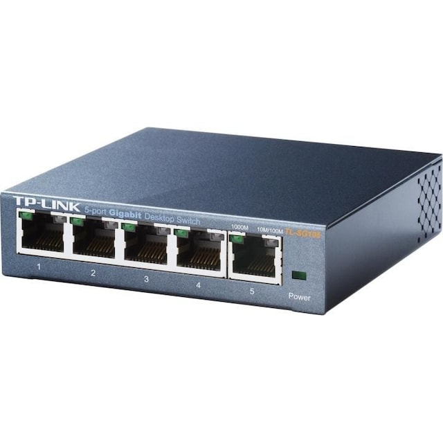 TP-LINK, netværksswitch, 5-ports 10/100/1000Mbps, RJ45, metalkabinet,