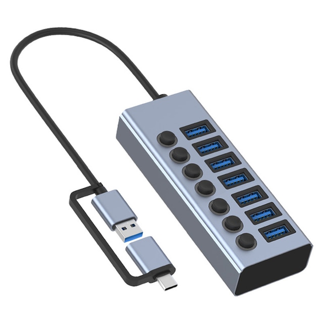 Computer dockingstation Dual Head 7 Ports 3.0 Hub til Windows Mac OS Grå