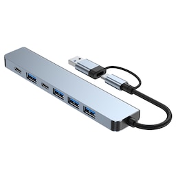 2-i-1 USB-C / USB hub 7 porte USB3.0 til Windows MacOS Grå