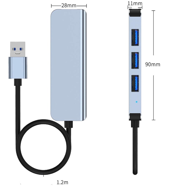 NÖRDIC USB Hub 4 porte 4xUSB-A 3.0 5Gbps 1.2m kabel