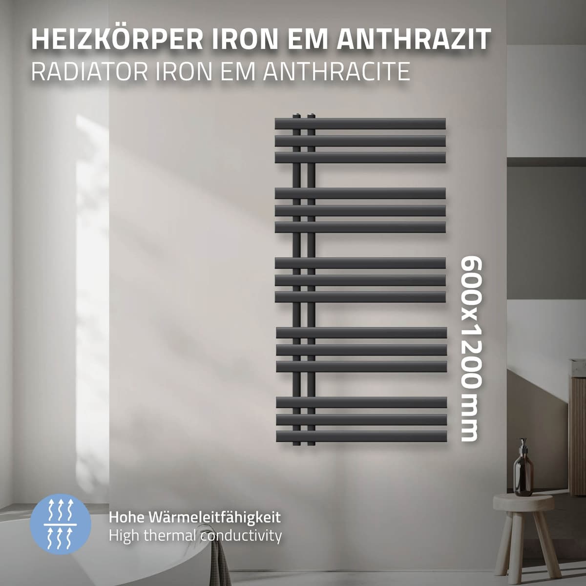 Design badeværelsesradiator Iron EM 600x1200 mm antracit LuxeBath