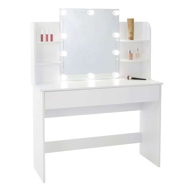 ECD Germany Moderne toiletbord med LED-belysning, spejl, skuffe, rum, 108x40x140