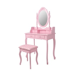 ML Design Dressing Table Pink, toiletbord med spejl, afføring og 4 skuffer,