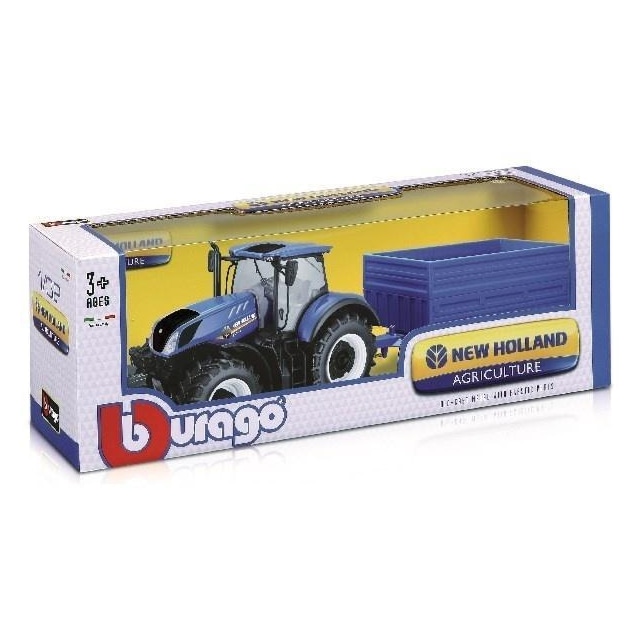 BURAGO Tractor 1:32 w/trailer New Holland T7.315 ass