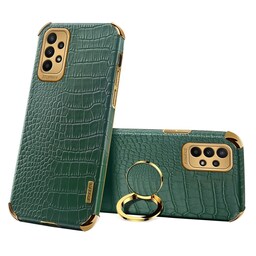 SKALO Samsung A23 5G Crocodile Guldkant Cover - Grøn