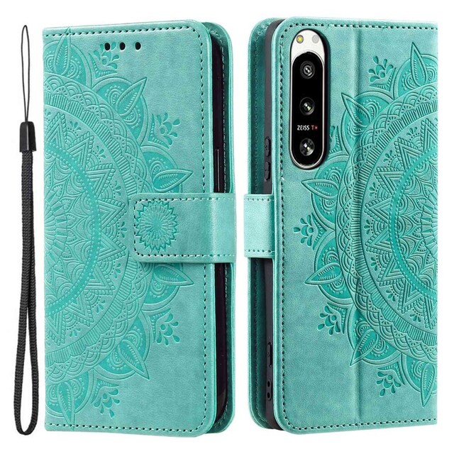 SKALO Sony Xperia 5 IV 5G Mandala Flip Cover - Turkis