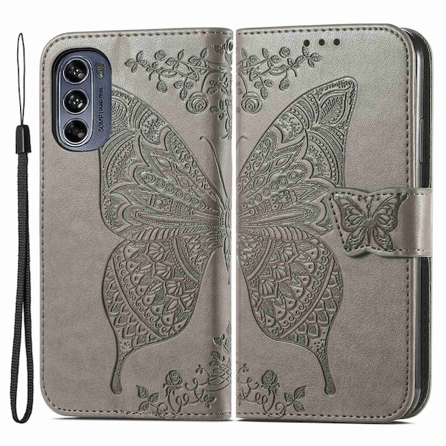 SKALO Motorola Moto G62 5G Mandala Butterfly Flip Cover - Grå