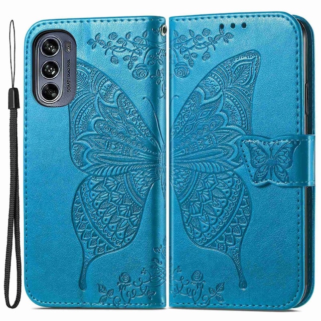 SKALO Motorola Moto G62 5G Mandala Butterfly Flip Cover - Blå