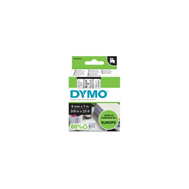 DYMO D1, markeringstape, 9mm, sort tekst på transparent tape, 7m - 40