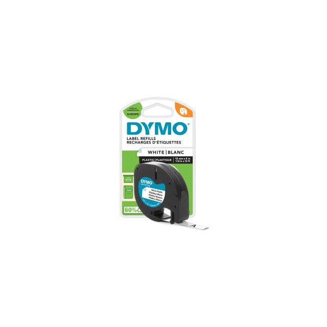 DYMO LetraTag, plasttape, hvid, 12mm, 4m - 91221