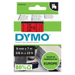 DYMO D1, markeringstape, 9mm, sort tekst på rød tape, 7m - 40917