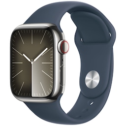 Apple Watch S9 41mm GPS+CEL (Silver SS/Storm Blue Sportsbånd) S/M