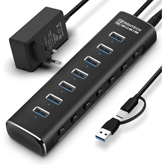 NÖRDIC GEN 3.2 USB-C og USB-A drevet Hub 7ports 7x10Gbps 1m kabel