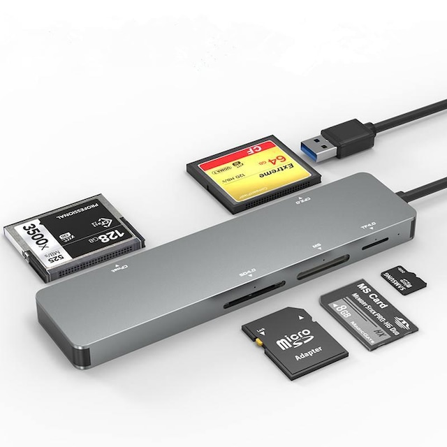 NÖRDIC 5i1 USB-A kortlæser CFast/CF/SD 4.0/XD/TF/MMC 5Gbps UHS-II
