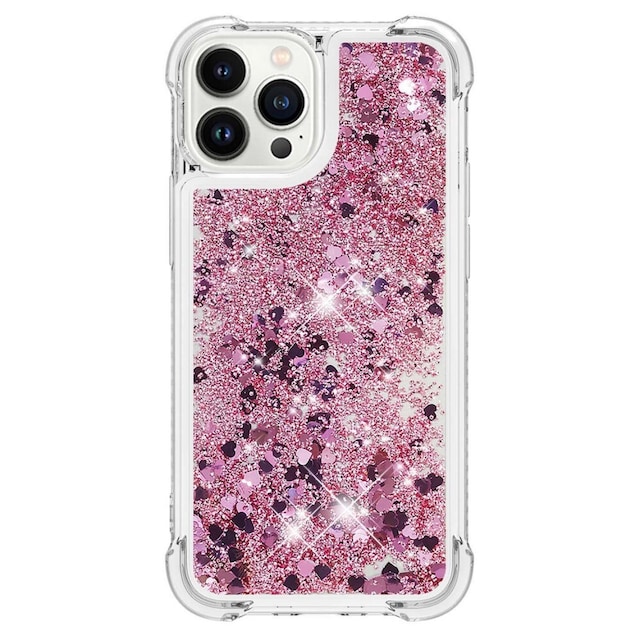 SKALO iPhone 15 Pro Kvicksand Glitter Hjerter TPU Cover - Rosa guld