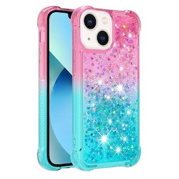 SKALO iPhone 15 Plus Kvicksand Glitter Hjerter TPU Cover - Pink-Turkis