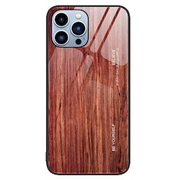SKALO iPhone 15 Pro Max Wood hærdet glas TPU Cover - Vin rød